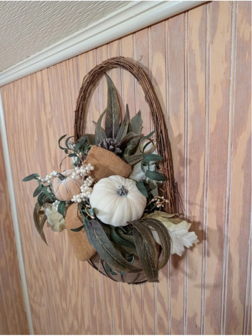 Festive Floral Door Wreath with Faux Flowers & Neutral Colors NWOT